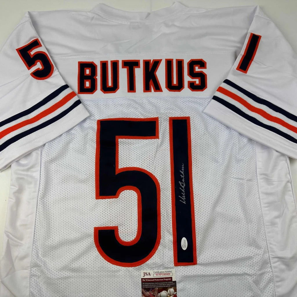 Autographed Dick Butkus Chicago White Football Jersey JSA COA | Certified Authentic Signed Memorabilia | vintageantiquesgifts.com