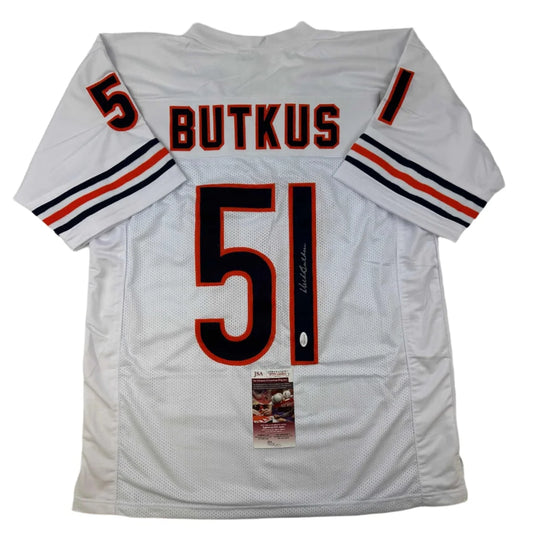 Autographed Dick Butkus Chicago White Football Jersey JSA COA | Hall of Fame Sports Memorabilia | vintageantiquesgifts.com