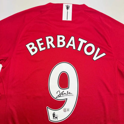 Autographed Dimitar Berbatov Manchester United Red Soccer Jersey Beckett BAS COA | Certified Authentic Signed Memorabilia | vintageantiquesgifts.com