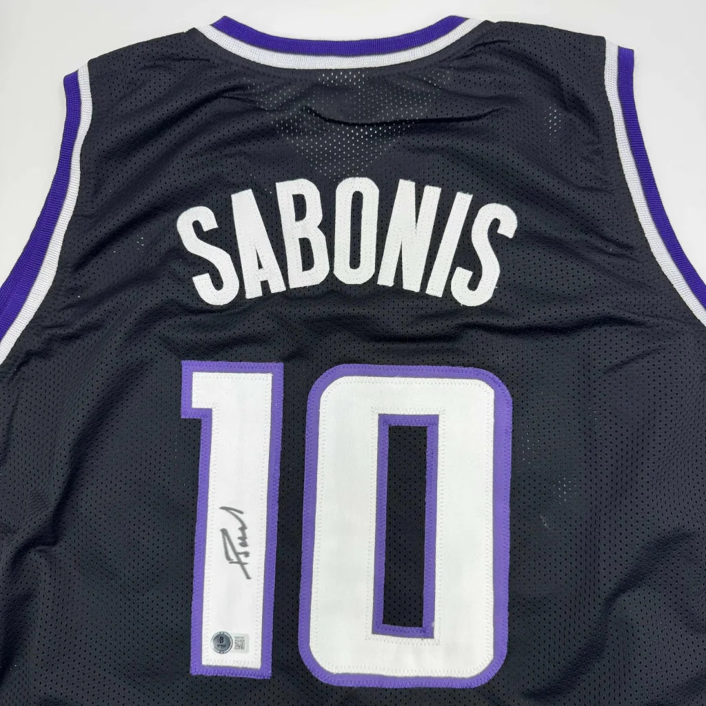 Autographed Domantas Sabonis Sacramento Black Basketball Jersey Beckett BAS COA | Certified Authentic Signed Memorabilia | vintageantiquesgifts.com
