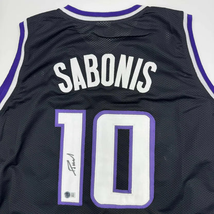 Autographed Domantas Sabonis Sacramento Black Basketball Jersey Beckett BAS COA | Certified Authentic Signed Memorabilia | vintageantiquesgifts.com
