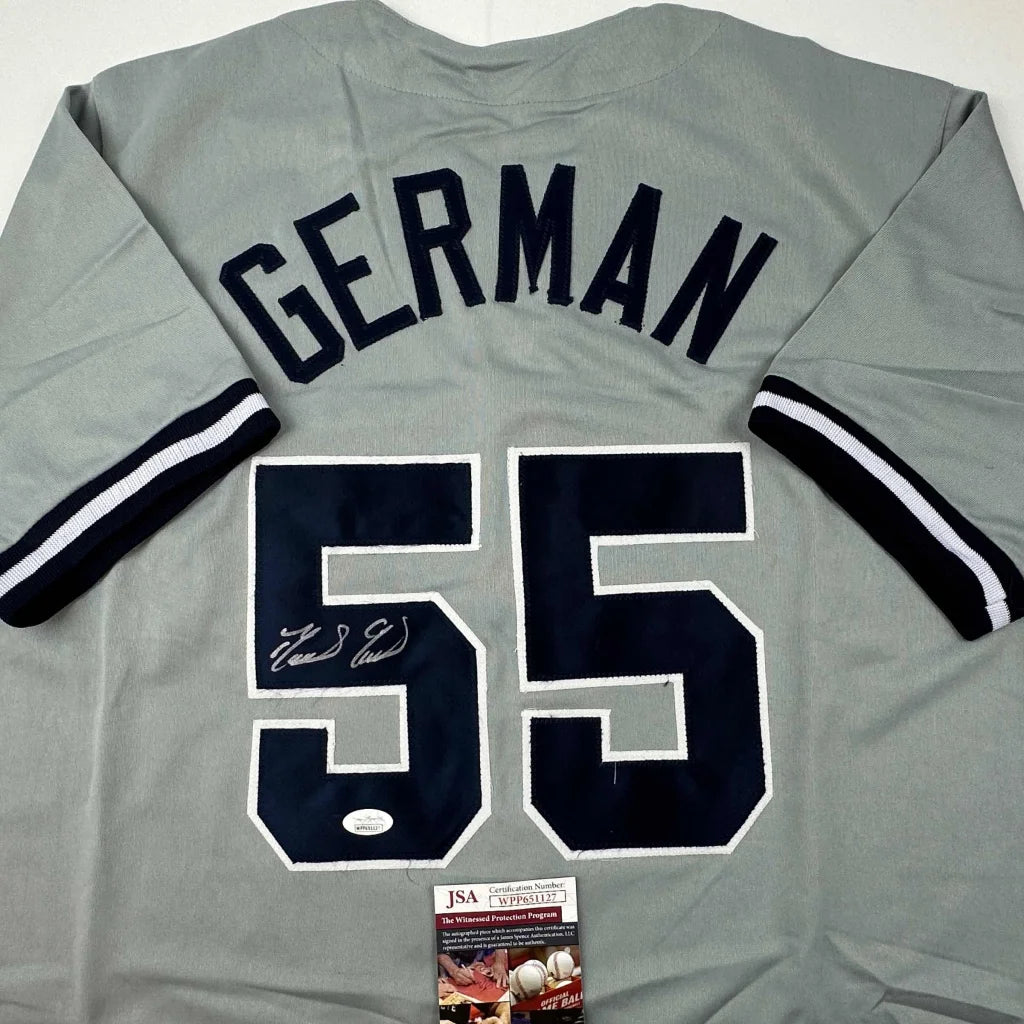 Gray custom jersey with GERMAN 55 autographed by a pro sports athlete, JSA authenticated