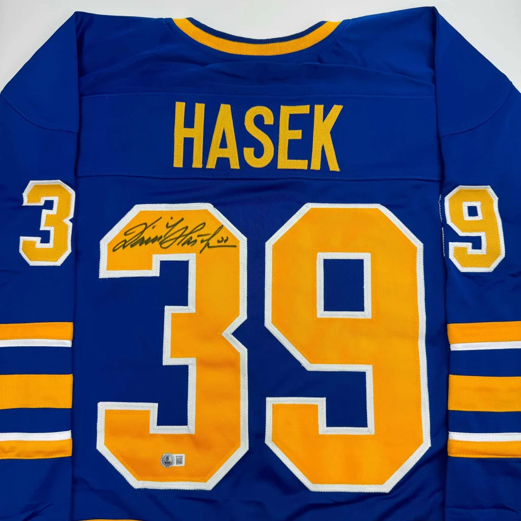 Autographed Dominik Hasek Buffalo Blue Hockey Jersey Beckett BAS COA | Certified Authentic Signed Memorabilia | vintageantiquesgifts.com