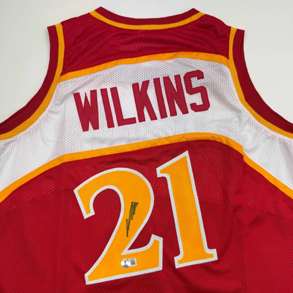 Autographed Dominique Wilkins custom jersey, Atlanta Hawks red basketball with Wilkins 21