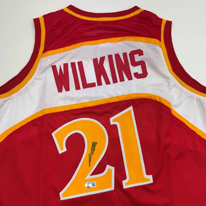 Autographed Dominique Wilkins custom jersey, Atlanta Hawks red basketball with Wilkins 21