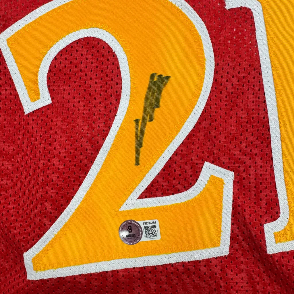 Autographed Dominique Wilkins red custom jersey with number 21, Beckett COA