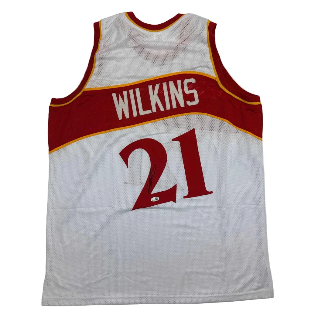 Autographed Dominique Wilkins custom jersey, Atlanta white with red mesh, number 21