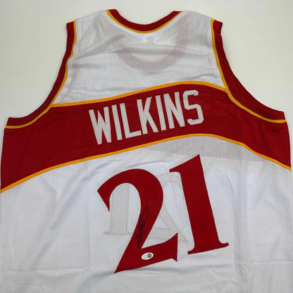 Autographed Dominique Wilkins white custom jersey with red 21, JSA COA