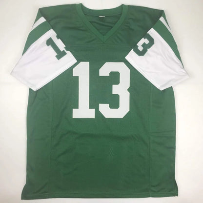 Green and white short-sleeve custom jersey from Don Maynard signed for professional sports fans