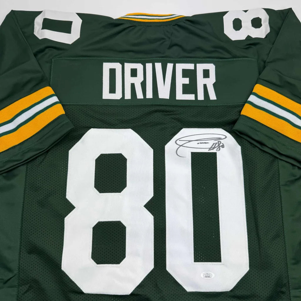 Signed Green Bay Packers DRIVER 80 jersey in professional sports league style, custom jersey