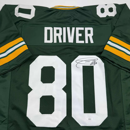 Signed Green Bay Packers DRIVER 80 jersey in professional sports league style, custom jersey