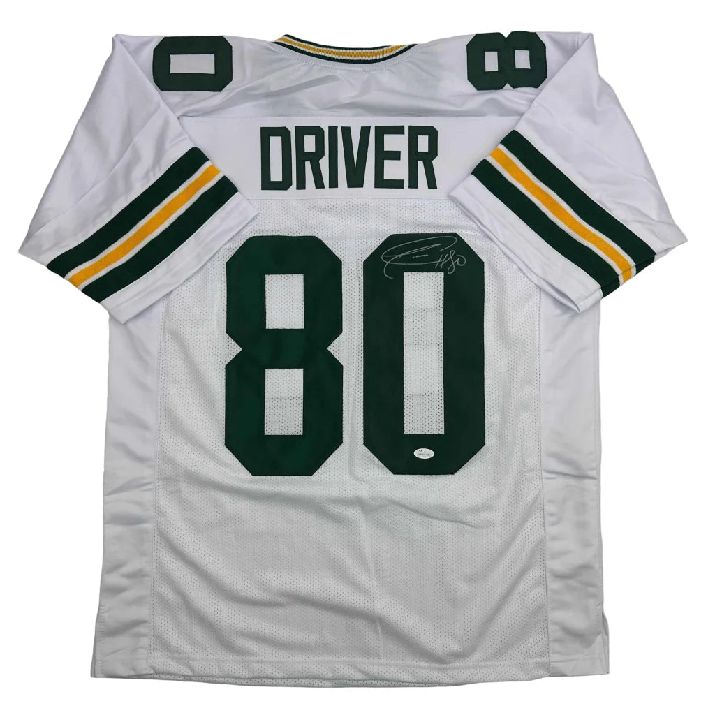 Autographed/Signed Donald Driver Green Bay White Football Jersey JSA COA