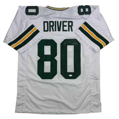Autographed/Signed Donald Driver Green Bay White Football Jersey JSA COA