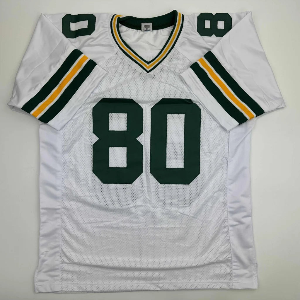 Autographed/Signed Donald Driver Green Bay White Football Jersey JSA COA