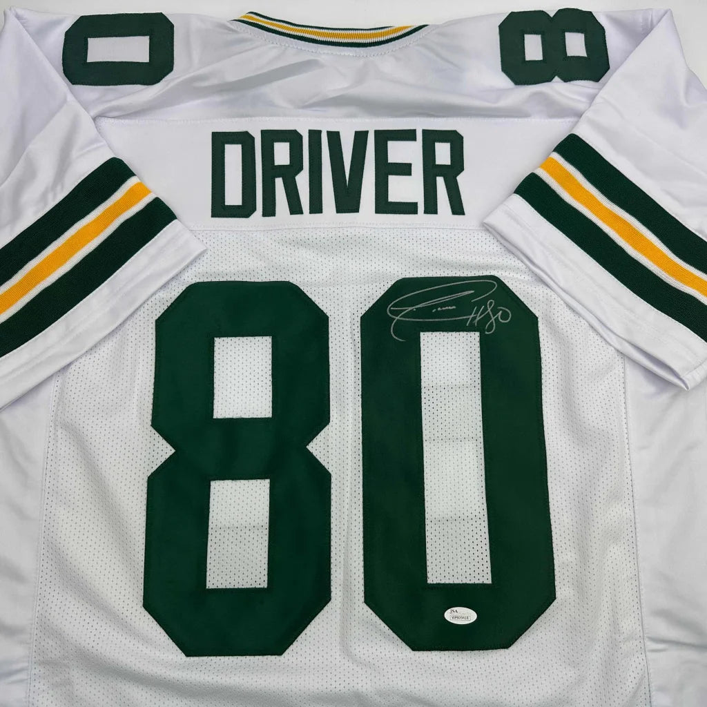 Autographed/Signed Donald Driver Green Bay White Football Jersey JSA COA