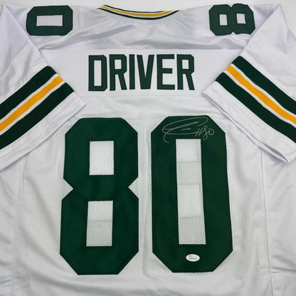 Autographed/Signed Donald Driver Green Bay White Football Jersey JSA COA
