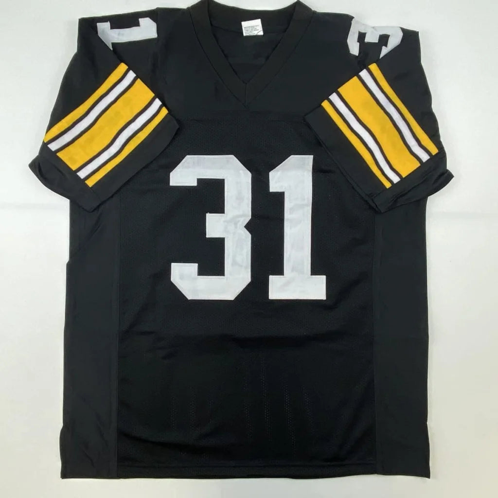Autographed Donnie Shell Pittsburgh black custom jersey number 31 back, JSA COA