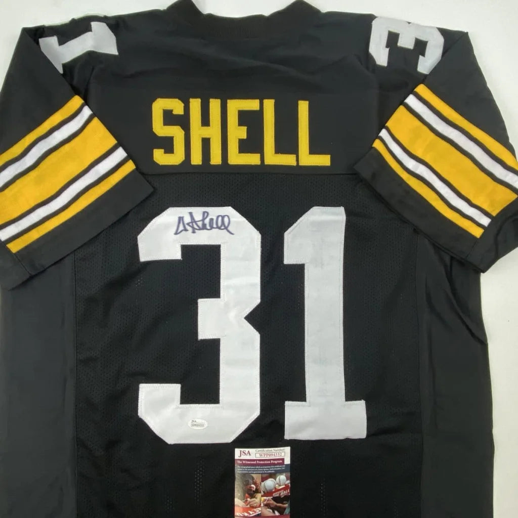 Back of autographed Donnie Shell Pittsburgh custom jersey, Shell 31, JSA COA