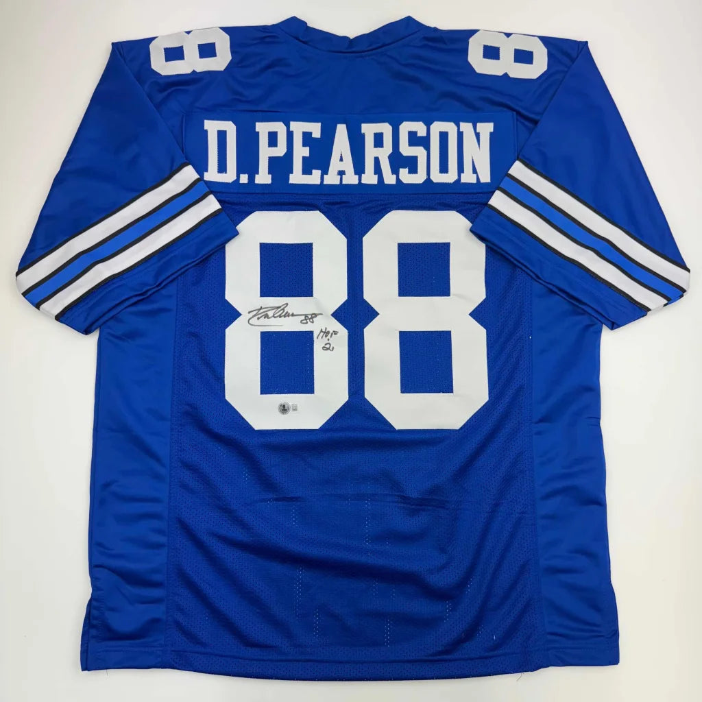 Blue custom jersey with D PEARSON 88 autograph for professional sports fans