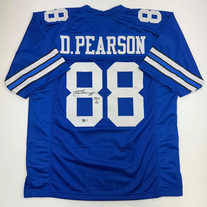 Blue custom jersey with D PEARSON 88 autograph for professional sports fans