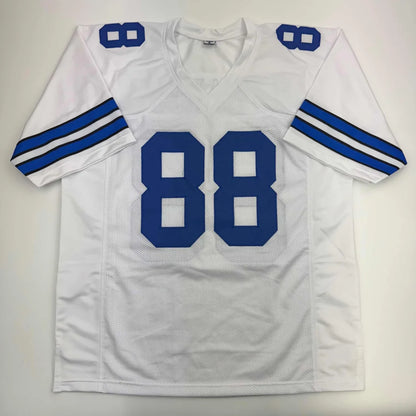 White and blue custom football jersey with number 88 from Drew Pearson professional sports league