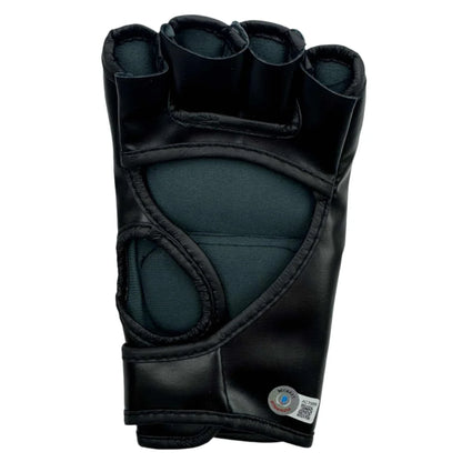 Black fingerless martial arts glove with third party authentication for UFC MMA training
