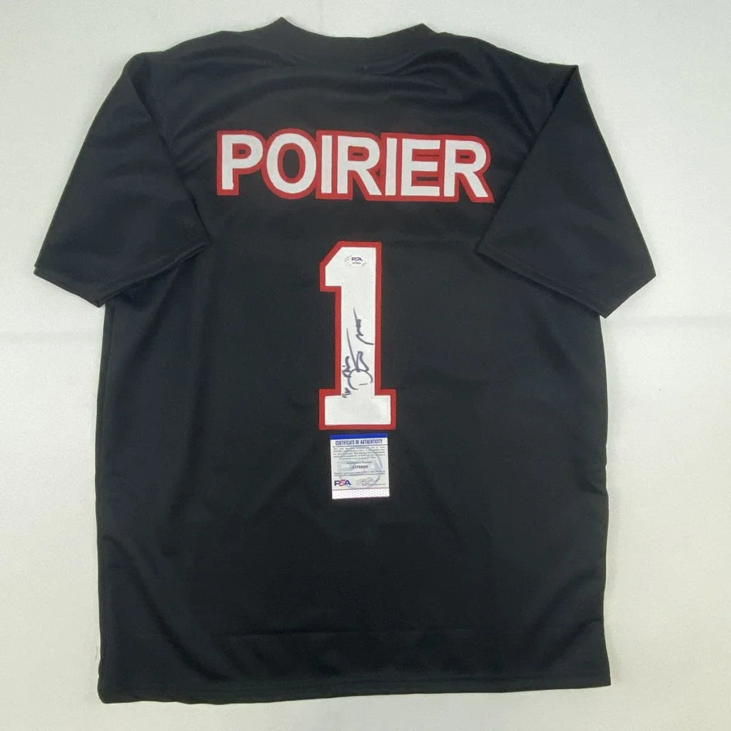 Dustin Poirier signed black and red sport jersey with number 1 and lettering