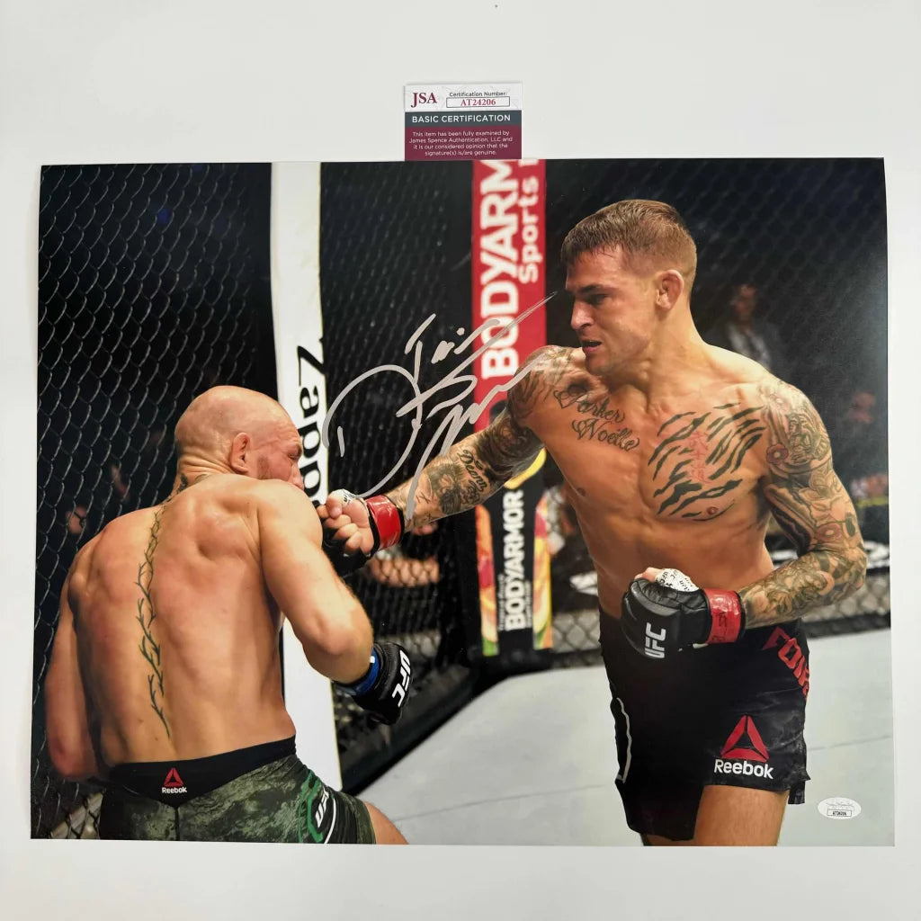 Autographed Dustin Poirier UFC MMA Ultimate Fighting 16x20 Photo JSA COA | Hall of Fame Sports Memorabilia | vintageantiquesgifts.com