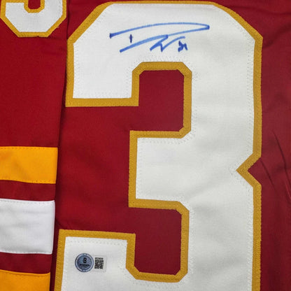 Autographed Dustin Wolf custom Calgary Flames red jersey number 31
