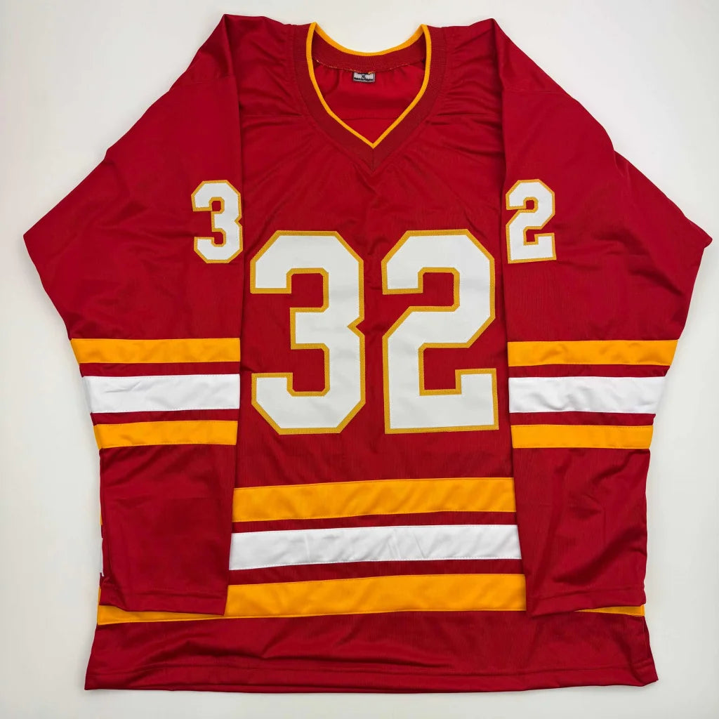 Autographed Dustin Wolf Calgary red custom jersey, professional sports league