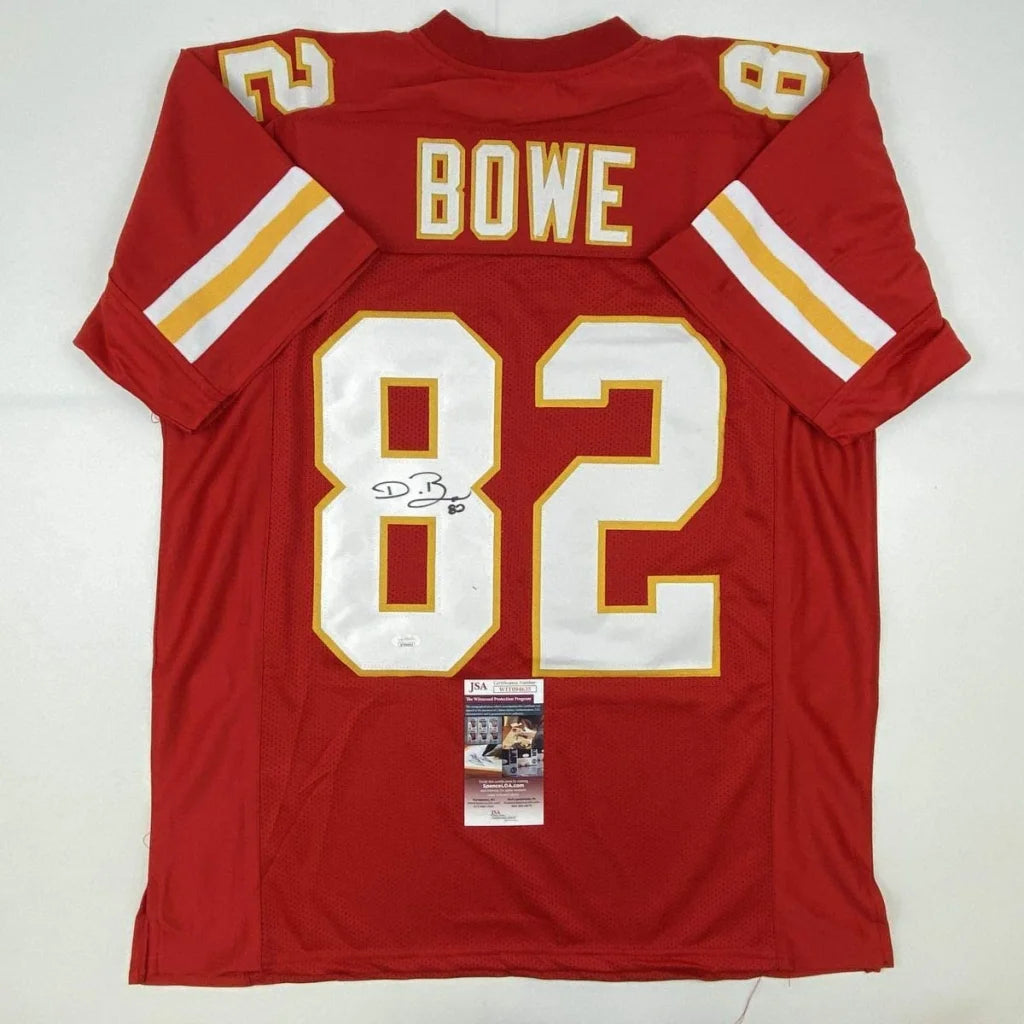 Red kansas city chiefs custom jersey with white and gold lettering signed by dwayne bowe from professional sports league