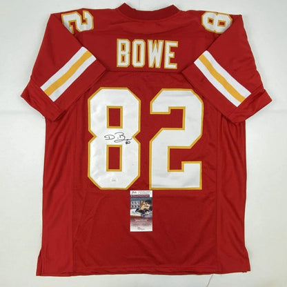 Red kansas city chiefs custom jersey with white and gold lettering signed by dwayne bowe from professional sports league