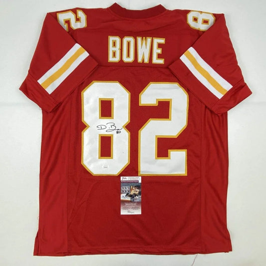 Red kansas city chiefs custom jersey with white and gold lettering signed by dwayne bowe from professional sports league