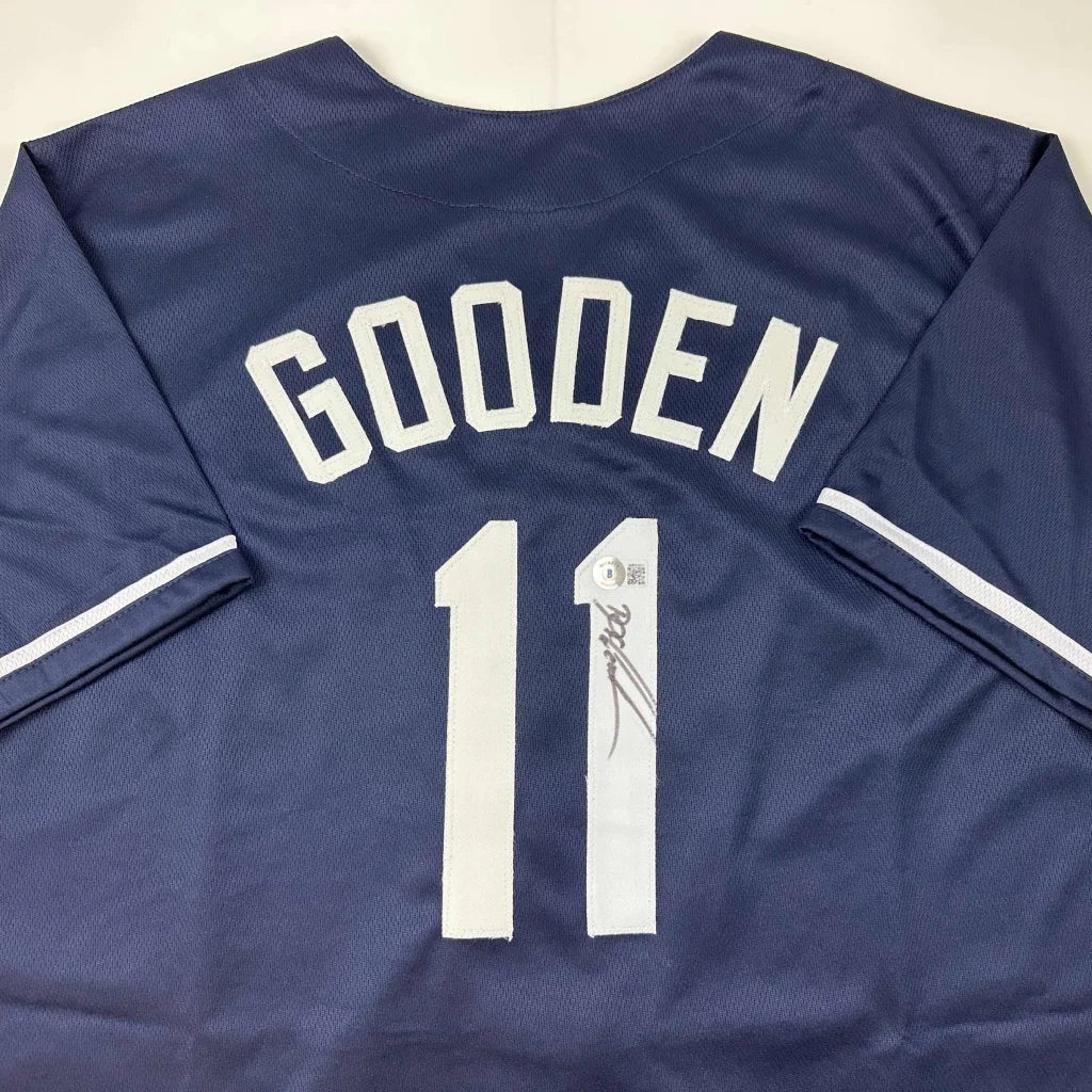 Autographed Dwight Doc Gooden New York Blue Baseball Jersey Beckett BAS COA | Certified Authentic Signed Memorabilia | vintageantiquesgifts.com