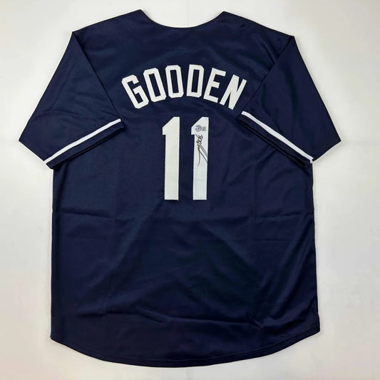 Autographed Dwight Doc Gooden New York Blue Baseball Jersey Beckett BAS COA | Hall of Fame Sports Memorabilia | vintageantiquesgifts.com