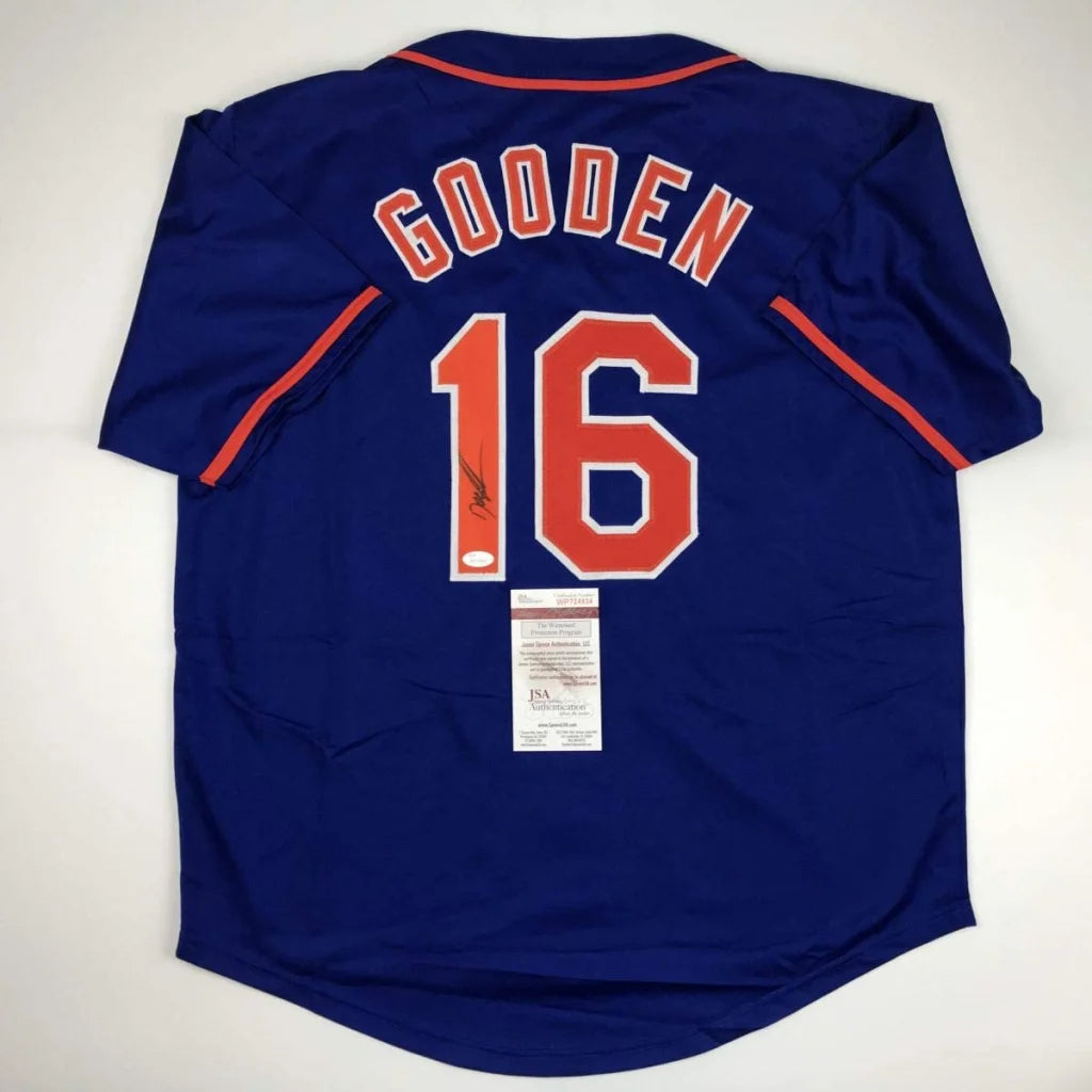 Autographed Dwight Gooden navy blue custom jersey, number 16, JSA COA
