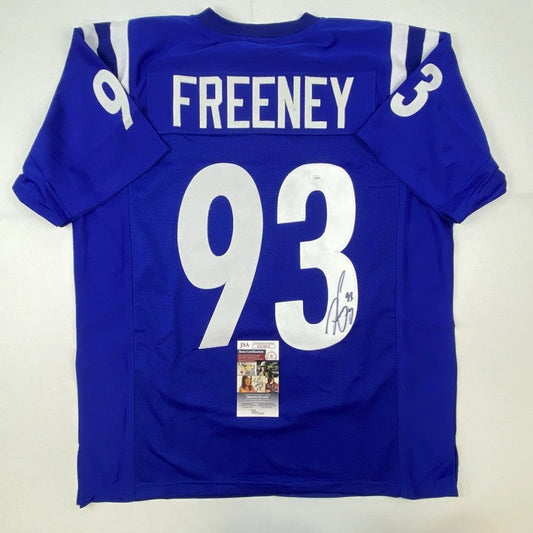 Autographed Dwight Freeney Indianapolis Colts blue custom jersey, #93, JSA COA