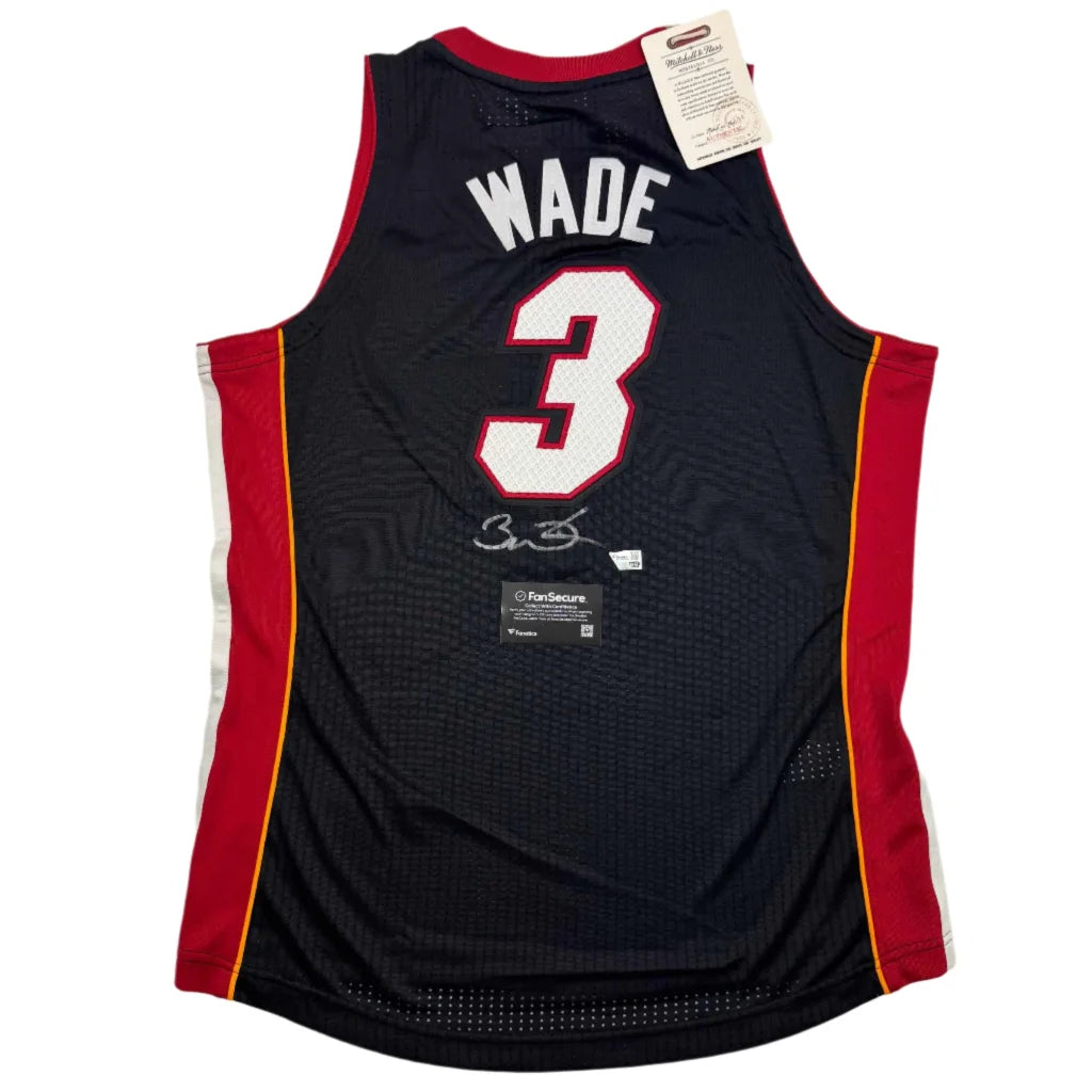 Black Miami Heat Dwyane Wade #3 jersey with autograph and third party authentication tags