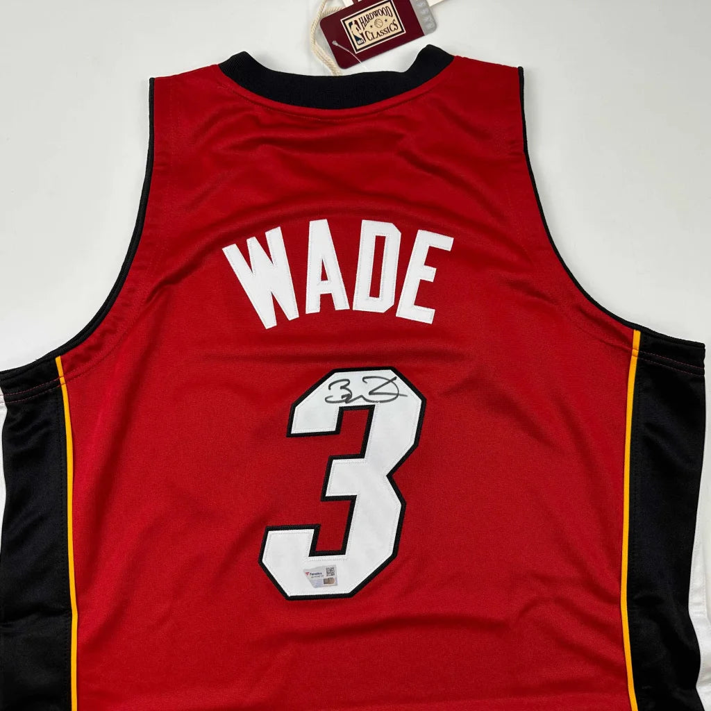 Autographed Dwyane Wade Miami Heat red jersey with number 3