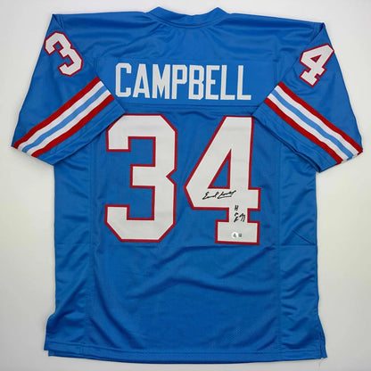 Autographed Earl Campbell HOF 91 Houston Blue Football Jersey Beckett BAS COA | Hall of Fame Sports Memorabilia | vintageantiquesgifts.com