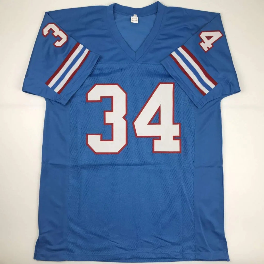 Autographed Earl Campbell Houston blue custom jersey with JSA COA
