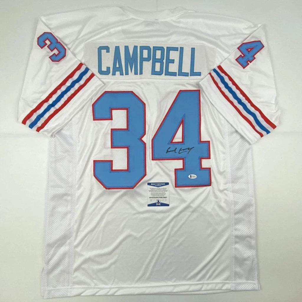 Autographed Earl Campbell Houston white custom jersey, number 34