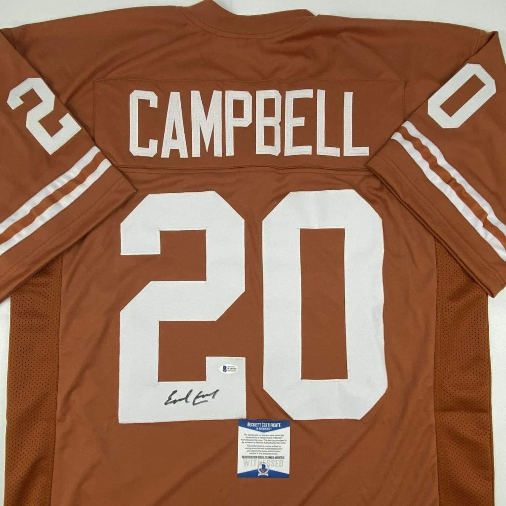 Autographed Earl Campbell Texas Orange Football Jersey Beckett BAS COA | Certified Authentic Signed Memorabilia | vintageantiquesgifts.com