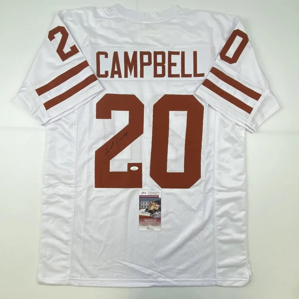 White custom jersey with CAMPBELL 20 autograph for football fans and pro sports collectors