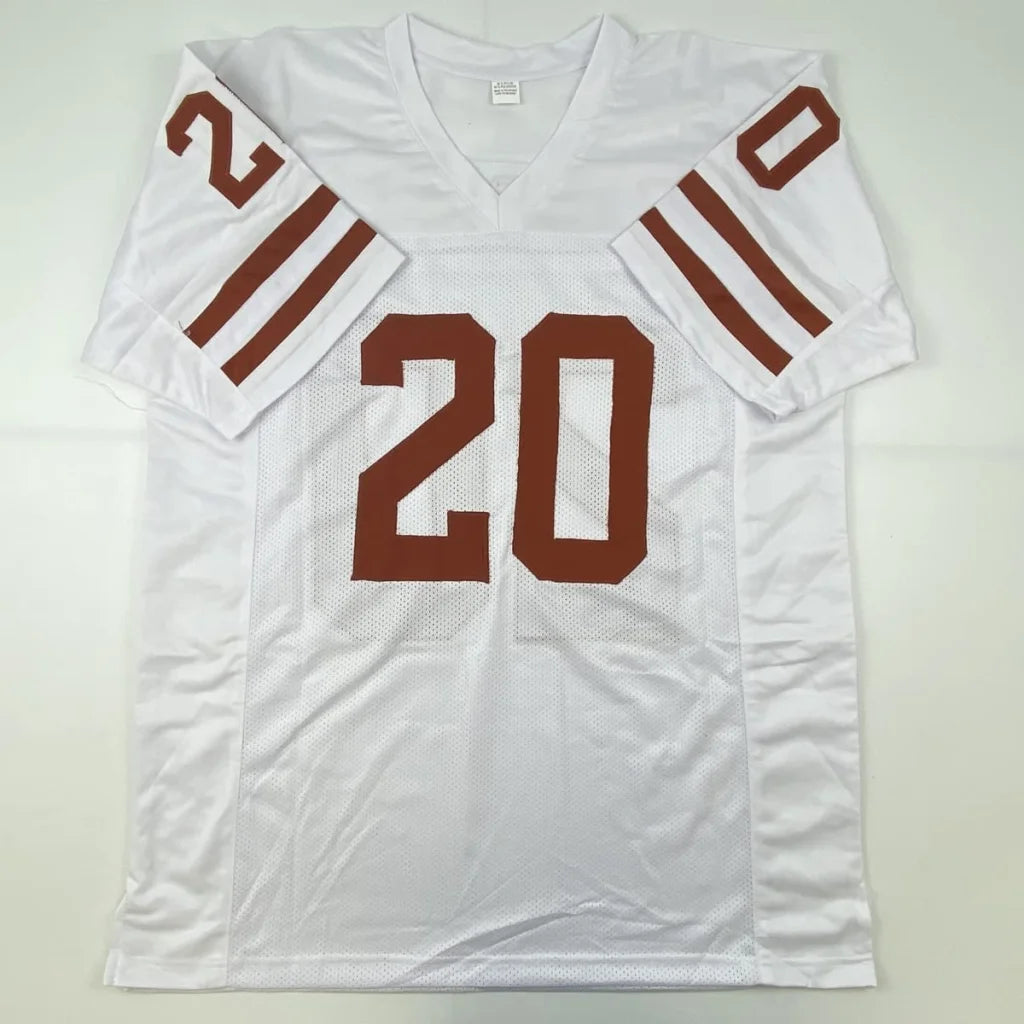 White custom jersey with number 20 from Campbell Autographed Football Collectible