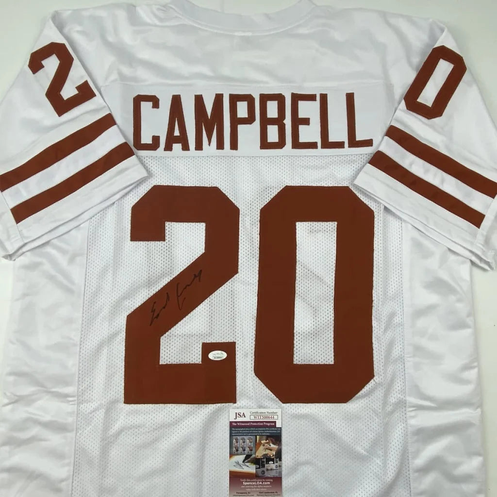 White mesh Custom Jersey Campbell 20 autographed football collectible with JSA cert
