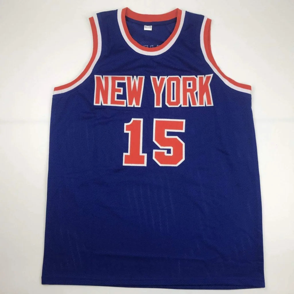 Autographed Earl Monroe New York Knicks blue custom jersey number 15