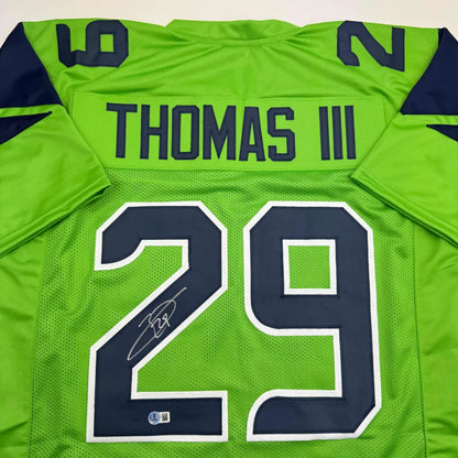 Autographed Earl Thomas III Seattle Seahawks green custom jersey back, number 29