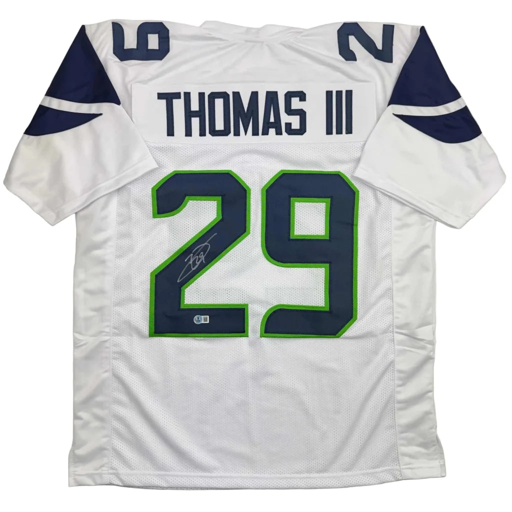Autographed Earl Thomas III Seattle White Football Jersey Beckett BAS COA | Hall of Fame Sports Memorabilia | vintageantiquesgifts.com