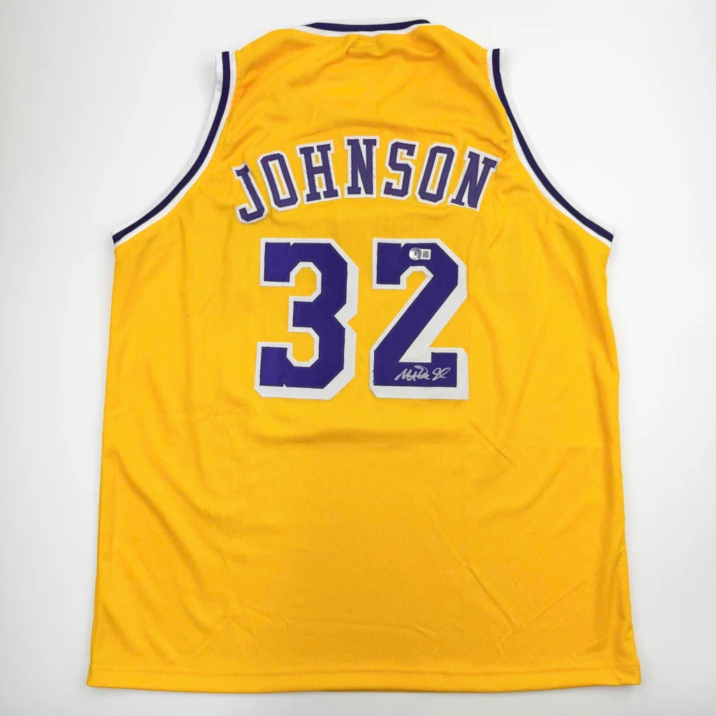 Autographed Earvin Magic Johnson Los Angeles LA Yellow Basketball Jersey Beckett BAS COA | Hall of Fame Sports Memorabilia | vintageantiquesgifts.com